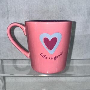 EUC Life is Good Home Ceramic Coffee Mug Pink Hearts